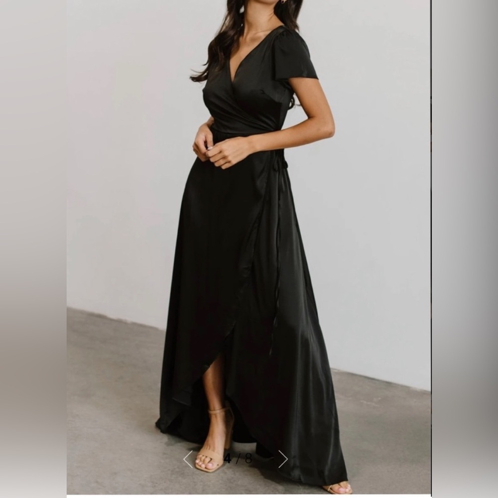 Baltic Born | Krystal Satin Wrap Gown | Black